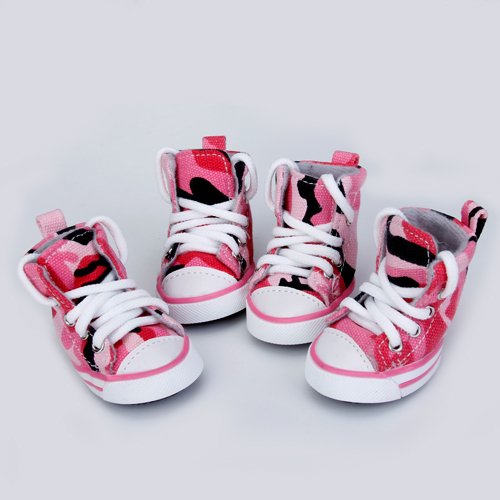 0765573813104 - PET DOG CANVAS SPORT SHOES BOOTS LACE-UP SNEAKERS PINK CAMO - 3#