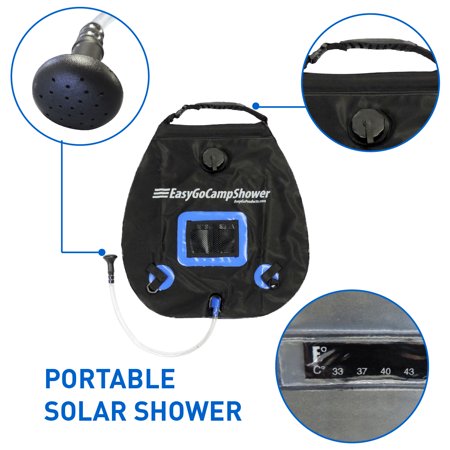 0765756519458 - EASYGO CAMP SHOWER – 5 GALLON PORTABLE SHOWER - SOLAR HEATED CAMPING WATER BAG WITH HANDLE AND BUCKLE CLIP FOR HANGING