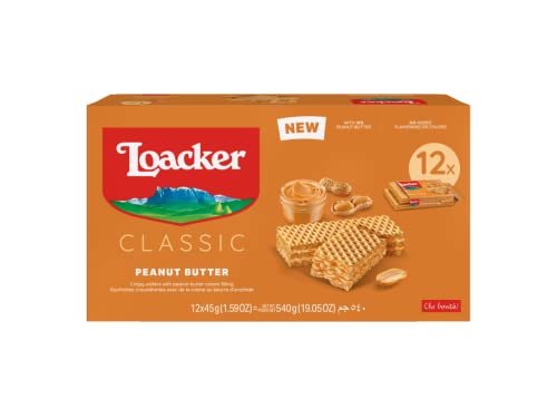 0076580205630 - LOACKER PREMIUM PEANUT BUTTER WAFER COOKIES| MULTIPACK OF 12 SNACKS | CRISPY WAFER FINGERS WITH CREME-FILLING | TASTE OF PURE PEANUT BUTTER |NON GMO | NO ARTIFICIAL FLAVORINGS, ADDED COLORS OR PRESERVATIVES | PERFECT SNACK FOR LUNCHBOX 19.05 OZ