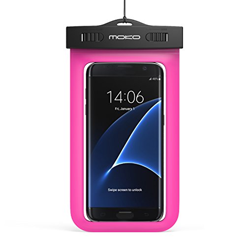 0765857007243 - UNIVERSAL WATERPROOF CASE, MOKO CELLPHONE DRY BAG WITH ARMBAND & NECK STRAP FOR IPHONE 7 / SE / 6S PLUS / 6S / 6 , GALAXY NOTE 7 / S7 / S7 EDGE, ALSO FITS DEVICES UP TO 6 INCH, MAGENTA