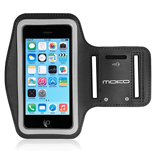 0765857008622 - IPHONE SE / 5 / 5S / 5C ARMBAND, MOKO PROTECTIVE SPORTS ARMBAND FOR APPLE IPHONE SE / 5 / 5S / 5C, KEY HOLDER & CARD SLOT, WATER RESISTANT, SWEAT-PROOF, PERFECT EARPHONE CONNECTION WHILE WORKOUT RUNNING, BLACK