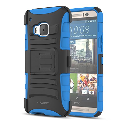 0765857010984 - HTC ONE M9 CASE, MOKO SHOCK ABSORBING HARD COVER ULTRA PROTECTIVE HEAVY DUTY CASE WITH HOLSTER BELT CLIP + BUILT-IN KICKSTAND FOR HTC ONE M9 5.0 INCH - BLUE