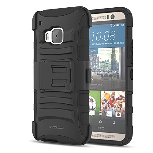 0765857011103 - HTC ONE M9 CASE, MOKO SHOCK ABSORBING HARD COVER ULTRA PROTECTIVE HEAVY DUTY CASE WITH HOLSTER BELT CLIP + BUILT-IN KICKSTAND FOR HTC ONE M9 5.0 INCH - BLACK