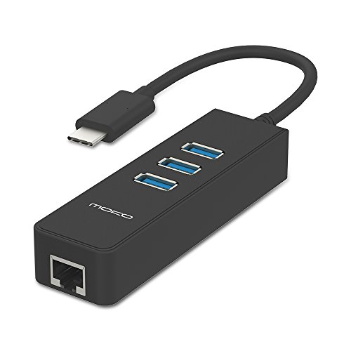 0765857013862 - MOKO USB 3.1 TYPE C TO USB 3.0 HUB, HIGH QUALITY TYPE C MALE TO MULTIPLE 3 PORTS HUB WITH RJ45 ETHERNET NETWORK LAN PORT ADAPTER FOR APPLE NEW MACBOOK 12 INCH WITH BUILT-IN CABLE (0.65FT), BLACK