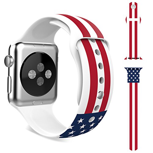 0765857017433 - APPLE WATCH BAND, MOKO SOFT SILICONE REPLACEMENT SPORT BAND FOR 42MM APPLE WATCH MODELS, AMERICAN FLAG (WILL NOT FIT APPLE WATCH 38MM VERSION 2015)