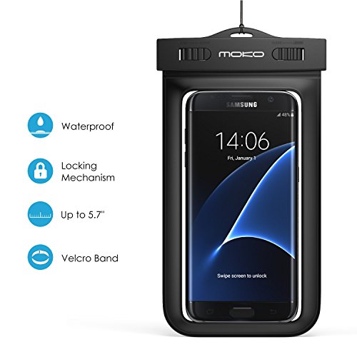 0765857022680 - UNIVERSAL WATERPROOF CASE, MOKO WATERPROOF CASE WITH ARMBAND & NECK STRAP FOR IPHONE SE / 6S PLUS / 6 PLUS / 6S / 6 / 5S, GALAXY S7 / S7 EDGE, ALSO FITS DEVICES UP TO 5.7 INCH - IPX8 CERTIFIED, BLACK