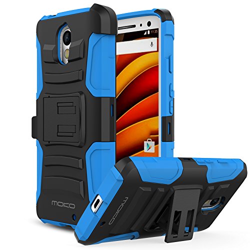 0765857056388 - MOTOROLA DROID TURBO 2 CASE - MOKO FULL BODY RUGGED HOLSTER COVER WITH SWIVEL BELT CLIP - DUAL LAYER SHOCK RESISTANT FOR MOTO DROID TURBO 2 / X FORCE 5.4 INCH 2015 SMARTPHONE, BLUE