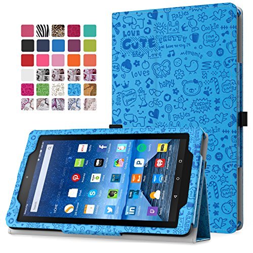 0765857069579 - MOKO FIRE 7 2015 CASE - SLIM FOLDING COVER FOR AMAZON FIRE TABLET (7 INCH DISPLAY - 5TH GENERATION, 2015 RELEASE ONLY), CUTIE CHARM BLUE