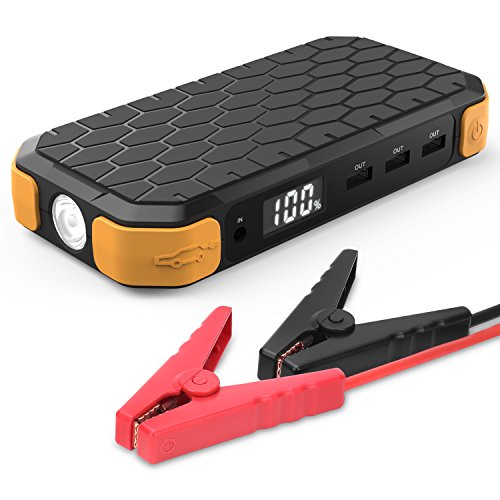 0765857088242 - MOKO 12000MAH EMERGENCY CAR JUMP STARTER, PORTABLE EXTERNAL BATTERY POWER BANK CHARGER WITH 500A PEAK CURRENT, ADVANCED SAFETY PROTECTION, 3 USB PORTS, AND BUILT-IN LED FLASHLIGHT