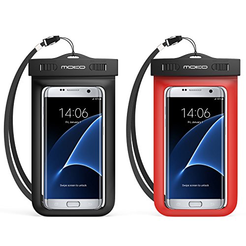 0765857097664 - UNIVERSAL WATERPROOF CASE, MOKO CELLPHONE DRY BAG WITH ARMBAND & NECK STRAP FOR IPHONE 7 / SE / 6S / 6S PLUS, GALAXY NOTE 7 / S7 / S7 EDGE, AND OTHER DEVICES UP TO 6 INCH, BLACK + RED