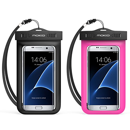 0765857097701 - UNIVERSAL WATERPROOF CASE, MOKO CELLPHONE DRY BAG WITH ARMBAND & NECK STRAP FOR IPHONE 7 / SE / 6S / 6S PLUS, GALAXY NOTE 7 / S7 / S7 EDGE, AND OTHER DEVICES UP TO 6 INCH, BLACK + MAGENTA