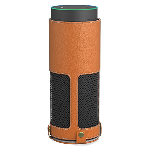 0765857102085 - MOKO CARRYING CASE FOR AMAZON ECHO, PREMIUM VEGAN PU LEATHER PROTECTIVE COVER SLEEVE SKINS FOR AMAZON ECHO PORTABLE BLUETOOTH SPEAKER, WITH HOLDING STRAP & CARABINER, ORANGE