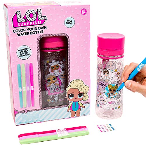 0765940846667 - L.O.L. SURPRISE! COLOR YOUR OWN WATER BOTTLE BY HORIZON GROUP USA,DIY BOTTLE COLORING CRAFT KIT, BPA FREE, DECORATE YOUR GLITTER WATER BOTTLE WITH COLORFUL MARKERS & GEMSTONES, MULTI COLORED