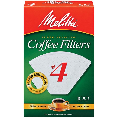 7661459730776 - MELITTA CONE COFFEE FILTERS, WHITE, NO. 4, 100-COUNT FILTERS (PACK OF 6)