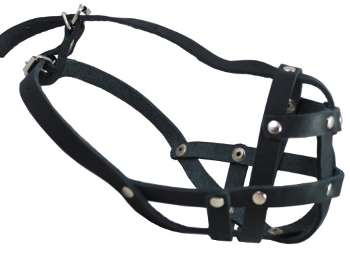 0766150177961 - REAL LEATHER SECURE DOG MESH BASKET MUZZLE #134 BLACK (CIRCUMFERENCE 12, SNOUT LENGTH 1.5) FRENCH BULLDOG, PUG