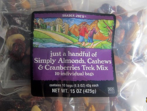 0766194927249 - TRADER JOE'S JUST A HANDFUL OF SIMPLY THE BEST ALMONDS, CASHEWS & CRANBERRIES TREK MIX 10 INDIVIDUAL BAGS