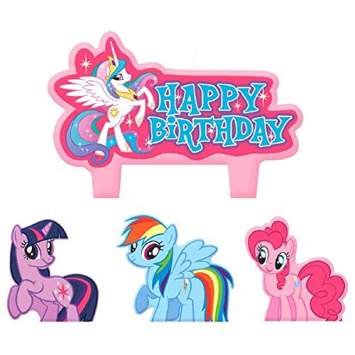 7662558107032 - PARTY TIME MY LITTLE PONY FRIENDSHIP MOLDED MINI CHARACTER BIRTHDAY CANDLE SET, PACK OF 4, PINK , 1.25 WAX