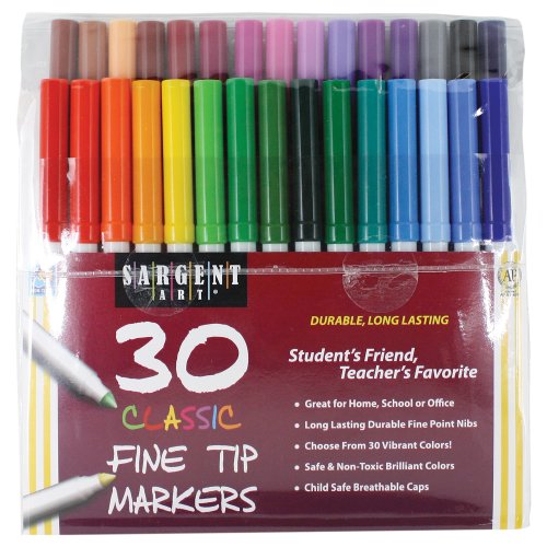 7662558116034 - SARGENT ART 22-1592 30 COUNT CLASSIC MARKERS, FINE CONICAL TIP, PLASTIC PEGGABLE POUCH