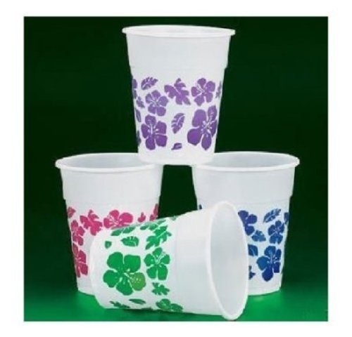 7662558242245 - FUN EXPRESS 50 PLASTIC HIBISCUS DRINK CUPS LUAU PARTY DECOR/TROPICAL BEVERAGE NOVELTY, 16 OZ