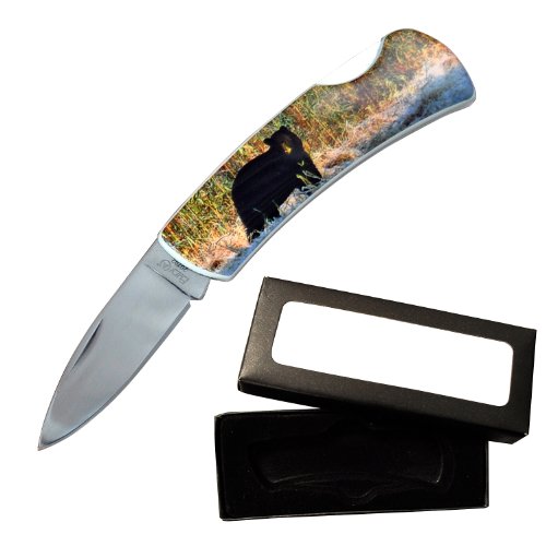 0766359207025 - FURY ANIMAL LITHO FOLDING POCKET KNIFE, 3.5-INCH, PRESENTATION BOX (BLACK BEAR)