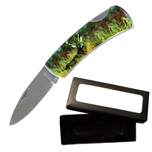 0766359207032 - FURY ANIMAL LITHO FOLDING POCKET KNIFE, 3.5-INCH, PRESENTATION BOX (DEER)
