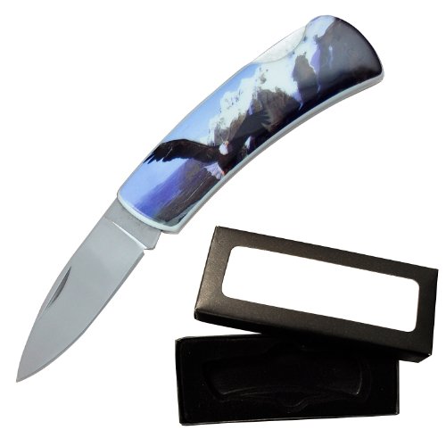 0766359207049 - FURY ANIMAL LITHO FOLDING POCKET KNIFE, 3.5-INCH, PRESENTATION BOX (EAGLE)