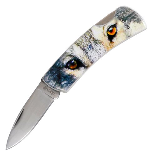 0766359207100 - FURY ANIMAL LITHO FOLDING POCKET KNIFE, 3.5-INCH, PRESENTATION BOX (WOLF EYES)