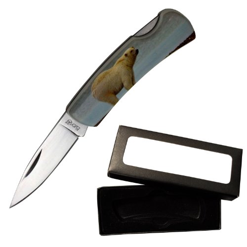 0766359322179 - FURY ANIMAL LITHO FOLDING POCKET KNIFE, 3.5-INCH, PRESENTATION BOX (POLAR BEAR)