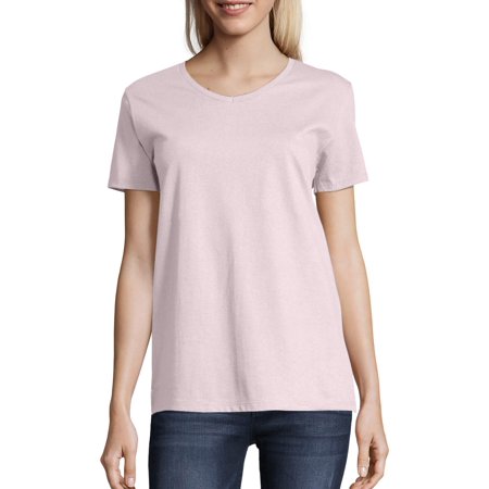 0766369212040 - HANES WOMEN`S RELAXED FIT COMFORTSOFTÂ® V-NECK T-SHIRT, S-PALE PINK