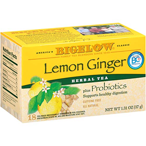 0766789967292 - BIGELOW LEMON GINGER WITH PROBIOTICS, 18 COUNT BOX, PACK OF 6 BOXES, 108 TEA BAGS TOTAL