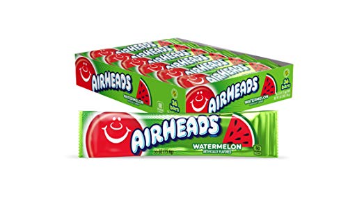 0766789967438 - AIRHEADS CANDY, INDIVIDUALLY WRAPPED FULL SIZE BARS, WATERMELON, BULK TAFFY, NON MELTING, PARTY, 0.55 OZ (PACK OF 36)