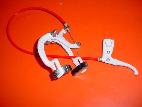 0767337495625 - BMX BICYCLE WHITE FRONT BRAKE LEVER CABLE SET OLD SCHOOL NOS