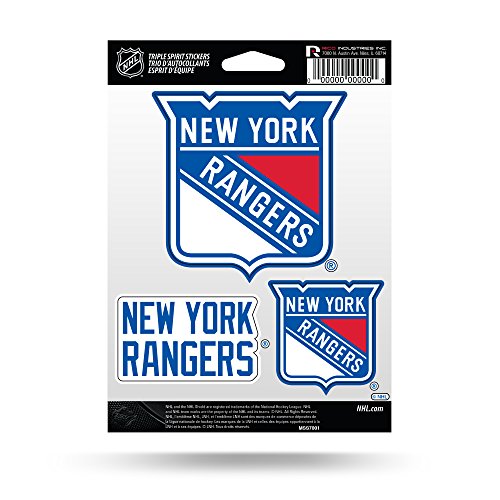 0767345313911 - NHL NEW YORK RANGERS TRIPLE SPIRIT STICKERS, BLUE, WHITE, RED, 3 TEAM STICKERS