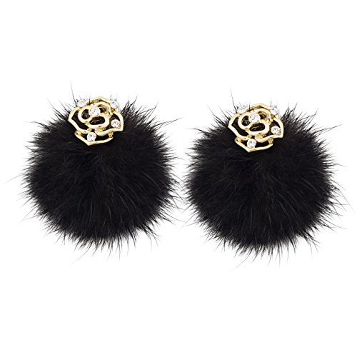 0076736287688 - CUPLE HANDCRAFTED MINK STUD EARRINGS COLLECTION, ROSE BLACK