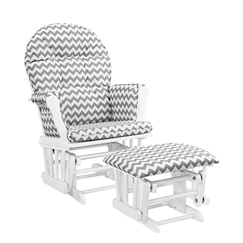 0767374000059 - WINDSOR GLIDER AND OTTOMAN-WHITE WITH GRAY CHEVRON