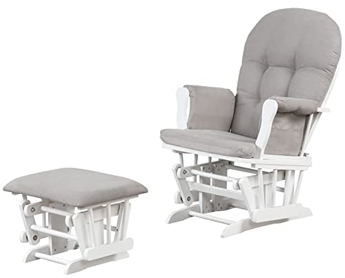 0767374002299 - ANGEL LINE GRAYSON GLIDER AND OTTOMAN, WHITE WITH GRAY
