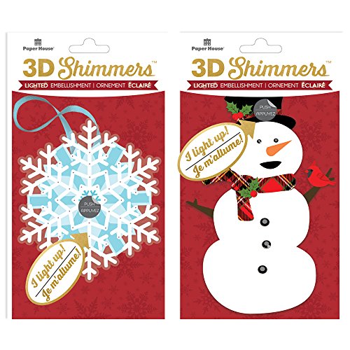 0767636815261 - PAPER HOUSE PRODUCTIONS EMB-2008E LED 3D SHIMMERS, SNOWFLAKE/SNOWMAN (2-PACK)