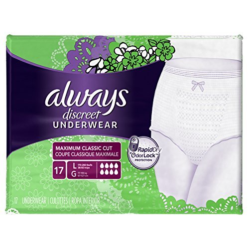0767674187245 - ALWAYS DISCREET, INCONTINENCE UNDERWEAR, MAXIMUM ABOSRBENCY, CLASSIC CUT, LARGE, 17 COUNT BY ALWAYS