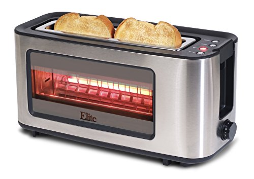 0767887082849 - 2 SLICE TOASTER WITH SEE THROUGH GLASS WINDOW BY ELITE BY MAXI-MATIC - STAINLESS STEEL