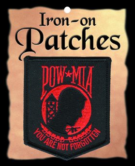 0768117087450 - THE BLACK & RED POW MIA SHIELD PATCH, SUPERIOR QUALITY IRON-ON / SAW-ON EMBROIDERED PATCH - EACH ONE IS INDIVIDUALLY CARDED AND SEALED IN A PROFESSIONAL RETAIL PACKAGE - 3 X 2.5 INCHES - MADE IN THE USA
