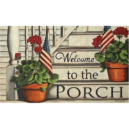 0768134769537 - PATRIOTIC WELCOME TO THE PORCH DECORATIVE MAT. 18 X 30. RUBBER BACKED. FLAGS & FLOWERS