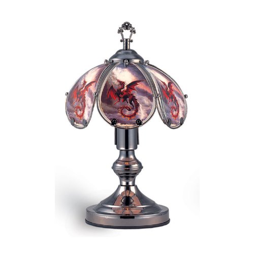 0768189020911 - OK LIGHTING OK-603C-US12 14.25-INCH TOUCH LAMP WITH RED DRAGON THEME, BLACK CHROME