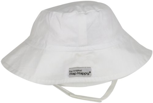 0768462249350 - FLAP HAPPY UNISEX BABY UPF 50+ CRUSHER HAT WITH CHIN STRAP, WHITE, LARGE