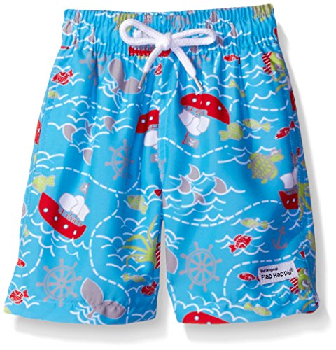 0768462775194 - FLAP HAPPY BABY BOYS' UPF 50 SWIM TRUNK WITH MESH LINER, PIRATE COVE, 12M