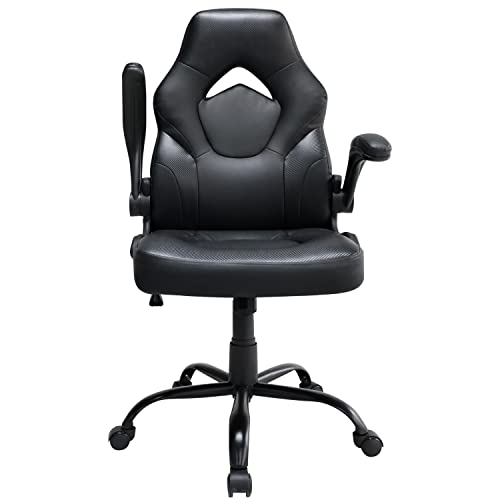 0768472963291 - HOME OFFICE CHAIR, ERGONOMIC COMPUTER CHAIRS WITH FLIP-UP ARMRESTS, PU LEATHER SWIVEL ROLLING TASK DESK CHAIR, HIGH BACK MANAGERIAL EXECUTIVE CHAIRS, BLACK