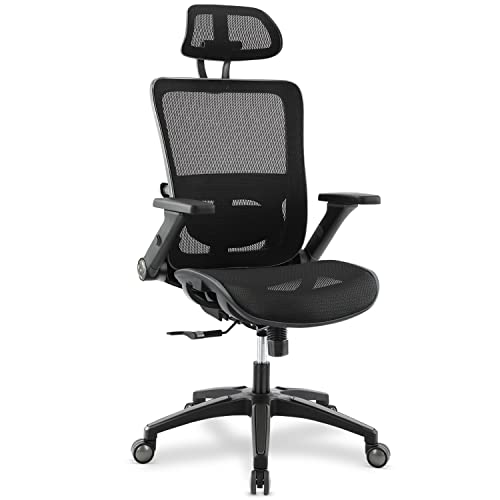 0768481830706 - OFFICE CHAIR ERGONOMIC MESH CHAIR HIGH BACK COMPUTER DESK CHAIR WITH 3D ARMREST ADJUSTABLE LUMBAR SUPPORT AND HEADREST RECELING CHAIR, BLACK