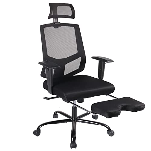 0768481832144 - OFFICE CHAIR, RECLINING DESK CHAIRS, ERGONOMIC HOME MESH CHAIR, HIGH BACK COMPUTER TASK CHAIR WITH ADJUSTABLE HEADREST, RETRACTABLE FOOTREST AND ADJUSTABLE ARMRESTS