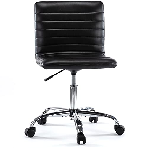0768481832861 - ARMLESS OFFICE CHAIR, ARMLESS DESK CHAIR RIBBED HOME OFFICE DESK CHAIRS WITH WHEELS, FAUX LEATHER OFFICE CHAIR ADJUSTABLE TASK CHAIR, MID BACK SWIVEL COMPUTER CHAIR