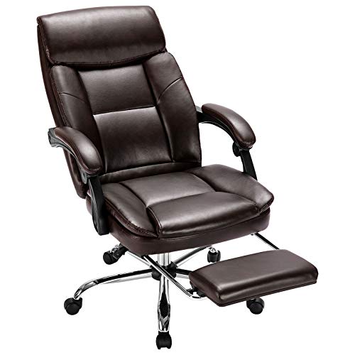 0768481834032 - OFFICE CHAIR, ERGONOMIC HIGH BACK COMPUTER CHAIR WITH REVERSIBLE FOOTREST HEIGHT ADJUSTABLE DESK CHAIR, BROWN