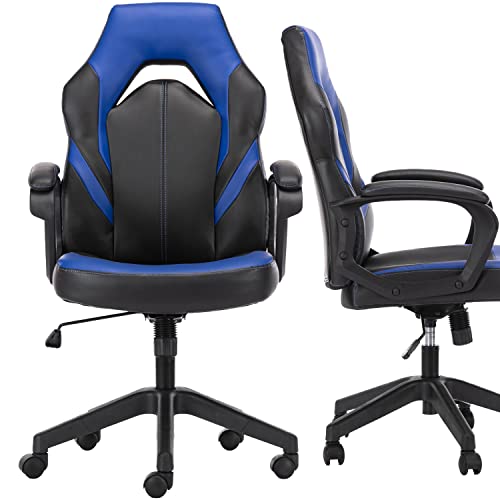 0768481834841 - OFFICE CHAIR, ERGONOMIC HIGH BACK COMPUTER CHAIR HEIGHT ADJUSTABLE DESK CHAIR FAUX PU LEATHER CHAIR WITH ARMREST PADDED AND LUMBAR SUPPORT, BLUE